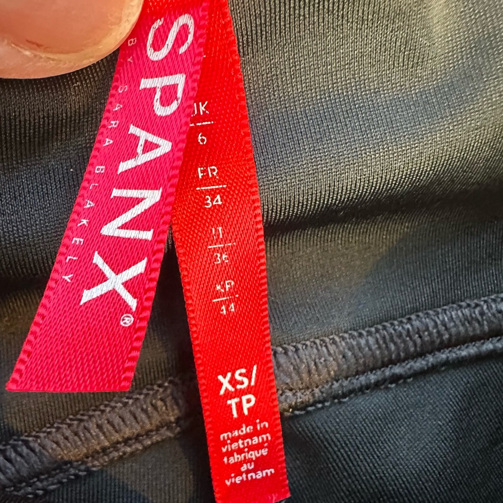 SPANX Black Faux-Leather Leggings with White Side Stripe - Picture 7 of 11